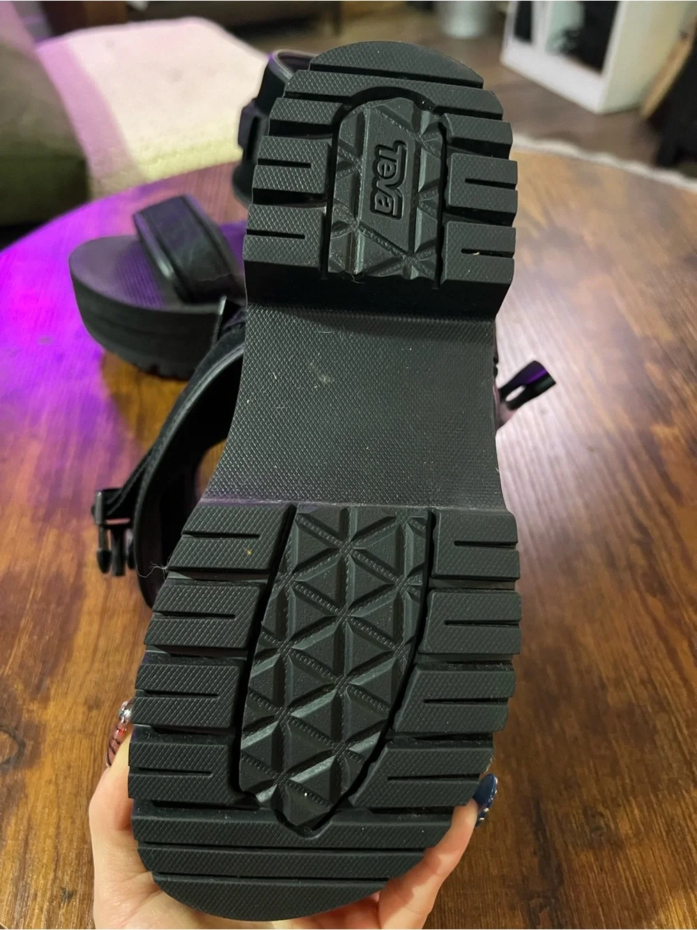 Teva Black Platform Strap Sandals with Adjustable Straps